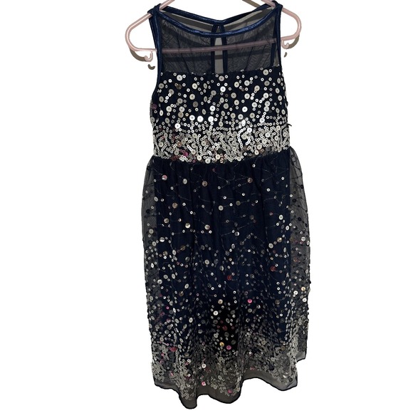 Girls Size 6 Navy And Sequin Holiday Dress - Picture 1 of 5